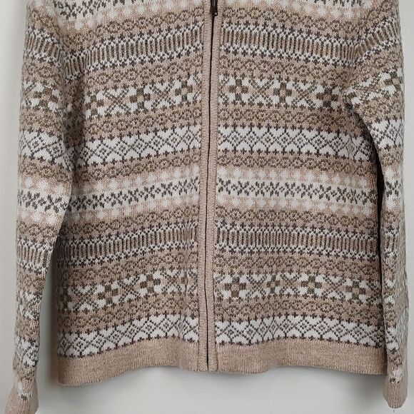 Susan Bristol Fair Isle Full Zip Faux Fur Collar Sweater Jacket Wool Size M - Picture 6 of 10